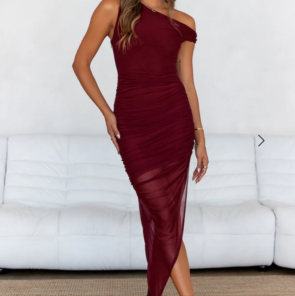 Hello Molly Burgundy One Shoulder Dress NWT